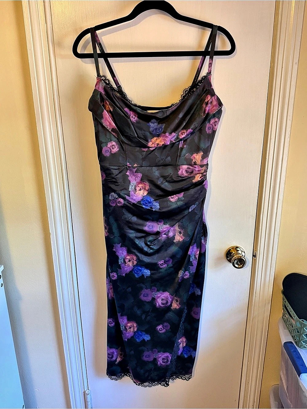 Popilush Lace Trim Sculpting Floral-Print Midi Dress